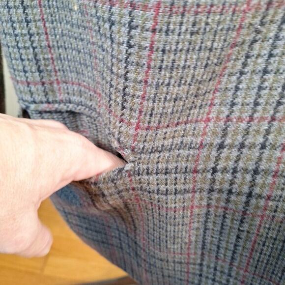 Vintage Sag Harbor Gray Green Plaid Wool Blnd Blazer Women Size 14P Petite - Picture 5 of 9
